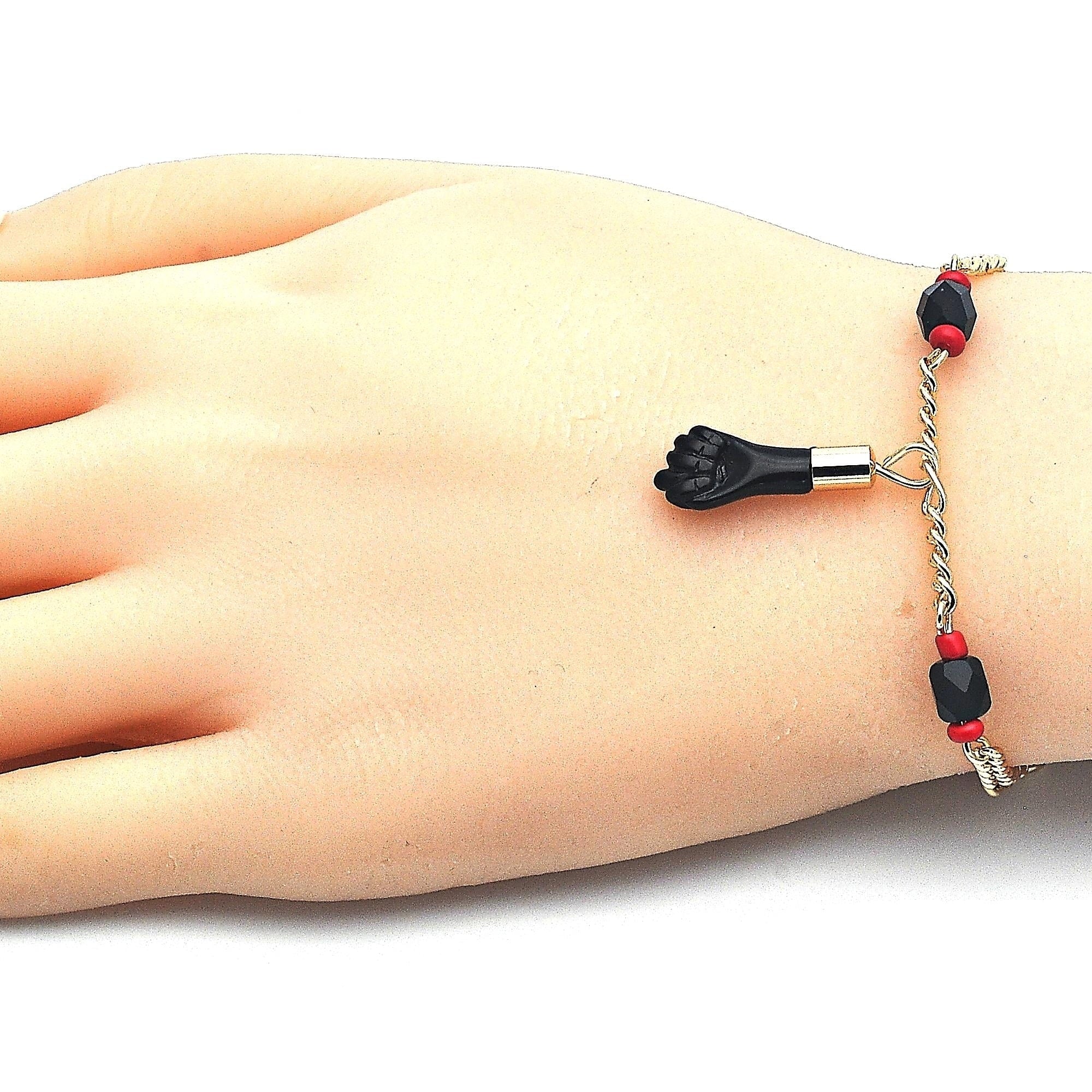 Unisex 18K Gold Filled Evil Eye Azabache Black Hand Figa Good Luck Charm Bracelet Kabbalah Baby Kid Women Men 7.5