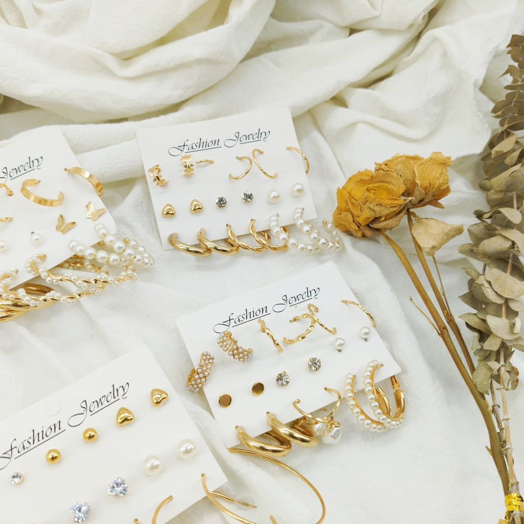 Kabuer Juego de Pendientes de Perla y Aro Dorado Joyería de Moda, 36 Pares