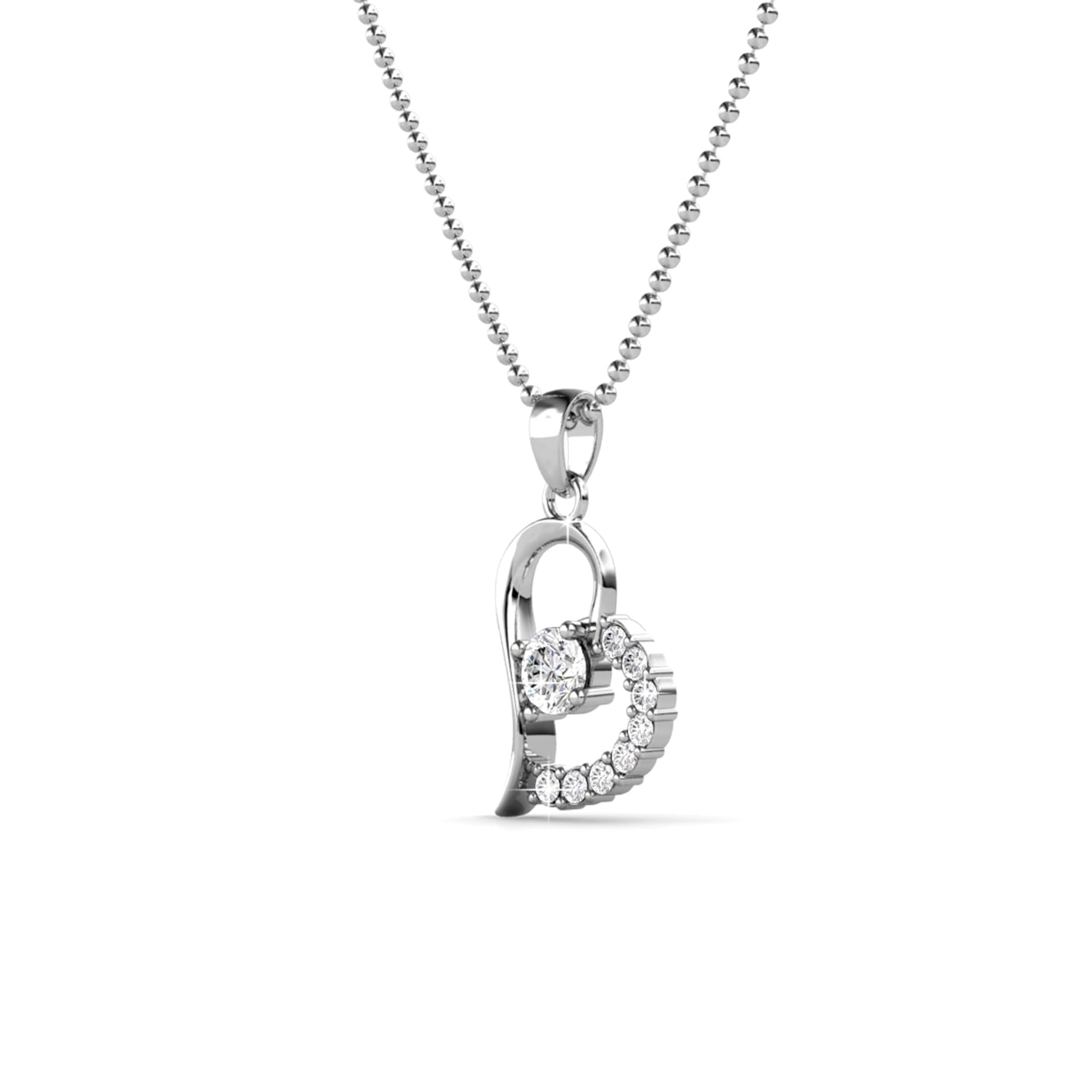 Cate & Chloe Laila 18k White Gold Plated Heart pendant Necklace with Swarovski Crystals for Women