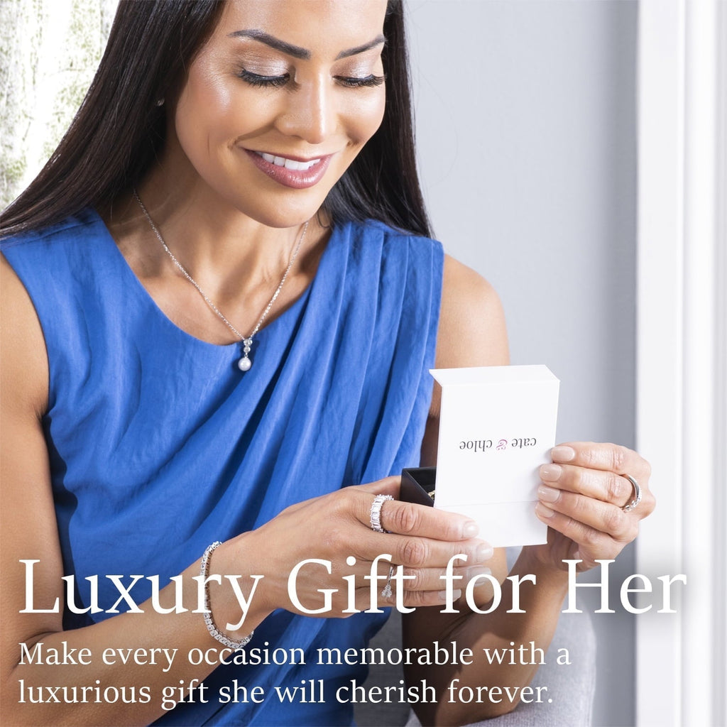 Cate & Chloe Nailea 18k White Gold Plated Pendant Necklace with Swarovski Crystals Gift for Women