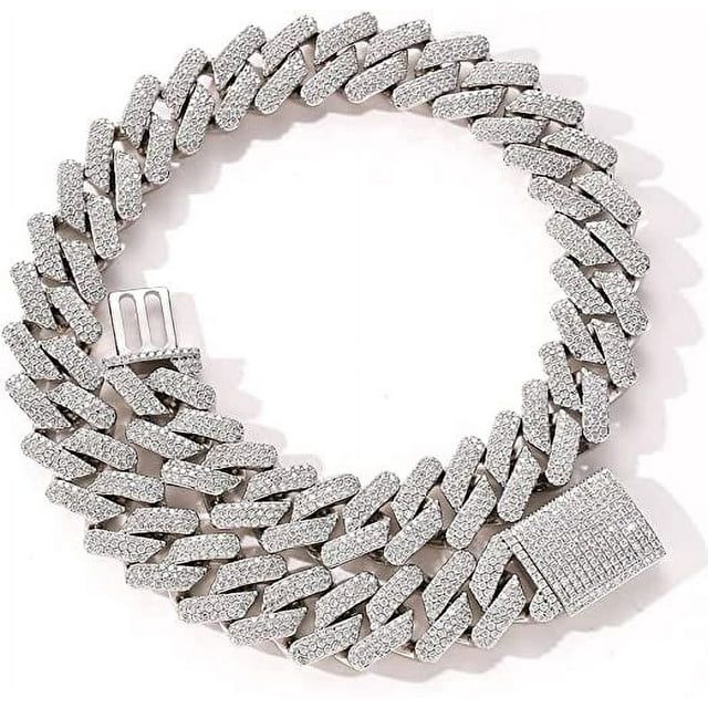 14k Gold/White Gold Plated Miami Bling Chain Lab Diamond Luxury Choker Chain Necklaces Jewelry. 20mm Hip Hop Iced Out Cuban Link Chain Necklace