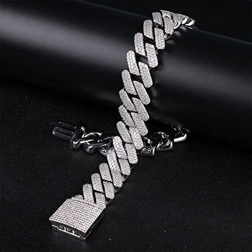 14k Gold/White Gold Plated Miami Bling Chain Lab Diamond Luxury Choker Chain Necklaces Jewelry. 20mm Hip Hop Iced Out Cuban Link Chain Necklace