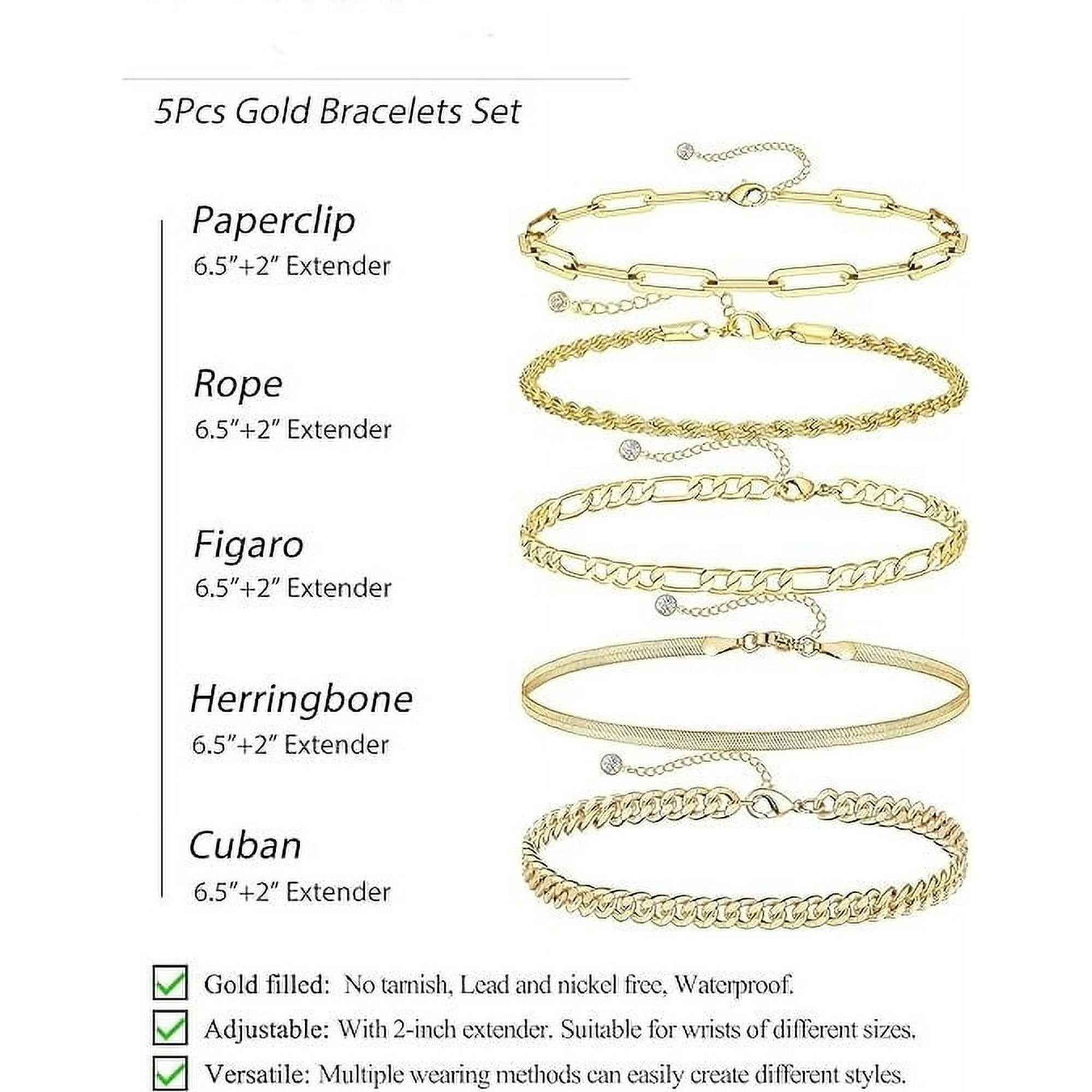 Gold Bracelets for Women, 14K Gold Plated Jewelry Sets for Women Trendy Thin Dainty Stackable Cuban Link Paperclip Chain Bracelet Pack Fashion Accessories Gifts