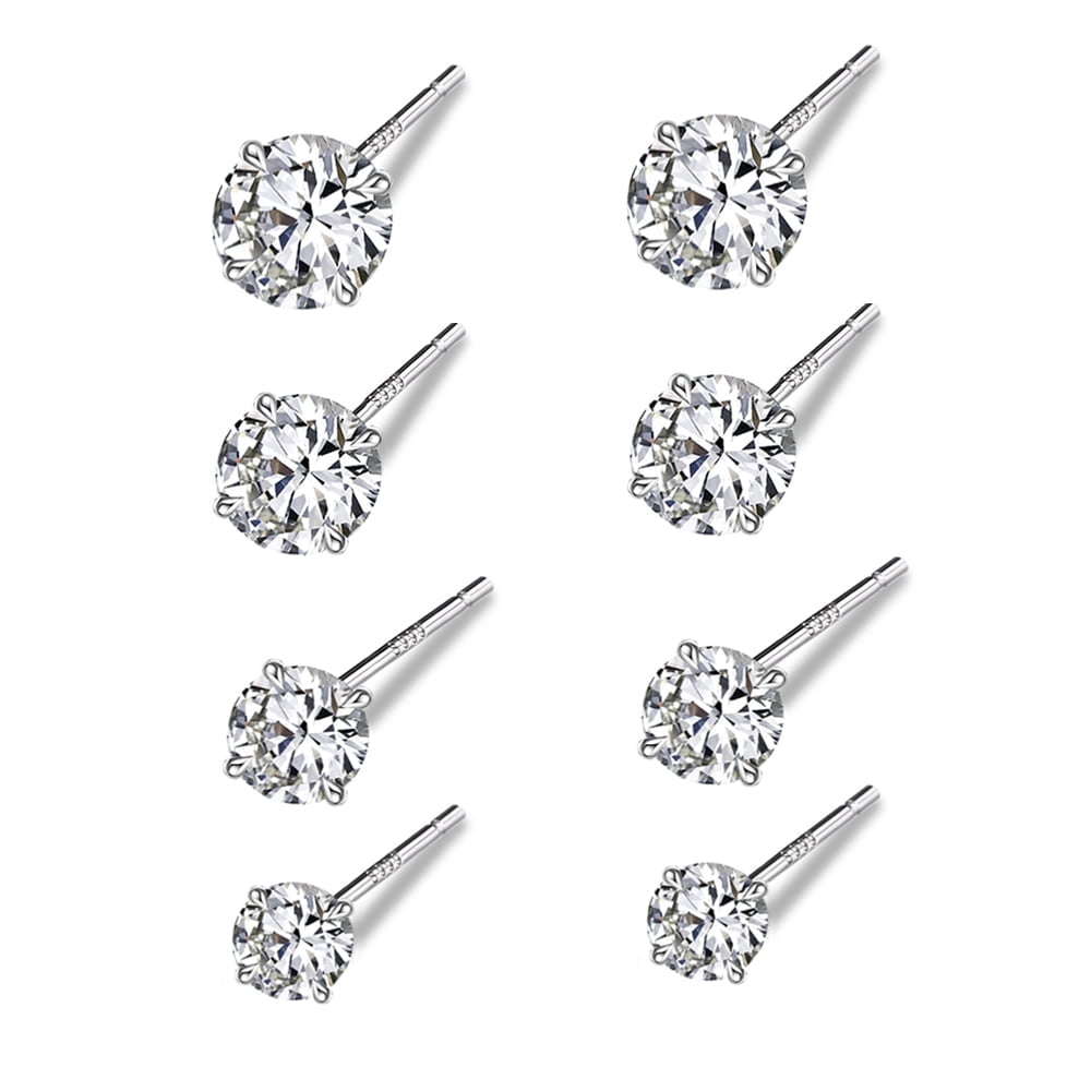 4 Pairs 925 Sterling Silver Tiny Stud Earrings Set Cubic Zirconia Stud Earrings for Women