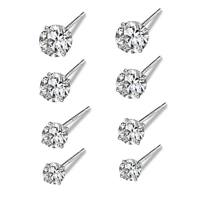 4 Pairs 925 Sterling Silver Tiny Stud Earrings Set Cubic Zirconia Stud Earrings for Women