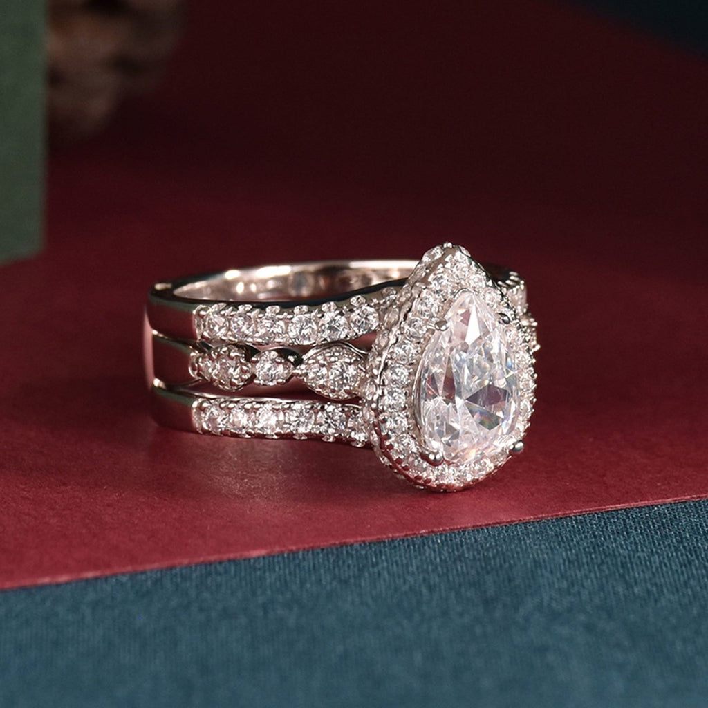 Newshe Jewellery Wedding Rings for Women Bridal Ring Enhancer Engagement Ring 3Ct Pear White Gold 925 Sterling Silver 5A Cz Size 7