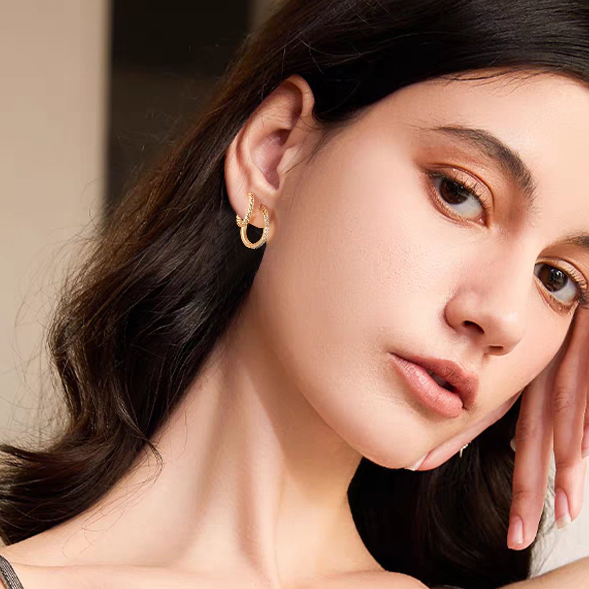 Alexcraft Juego de Aretes Tipo Aro de Oro de 14 Quilates, Hipoalergénicos, 6 Pares