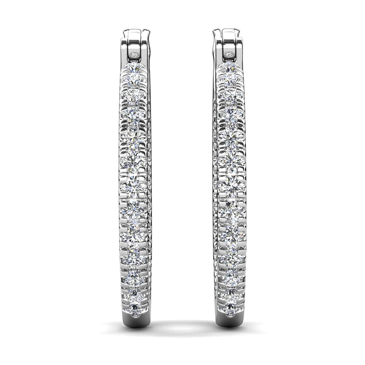 Cate & Chloe Margot 18k White Gold Plated 24mm Hoop Earrings with Simulated Diamonds Gift for Women