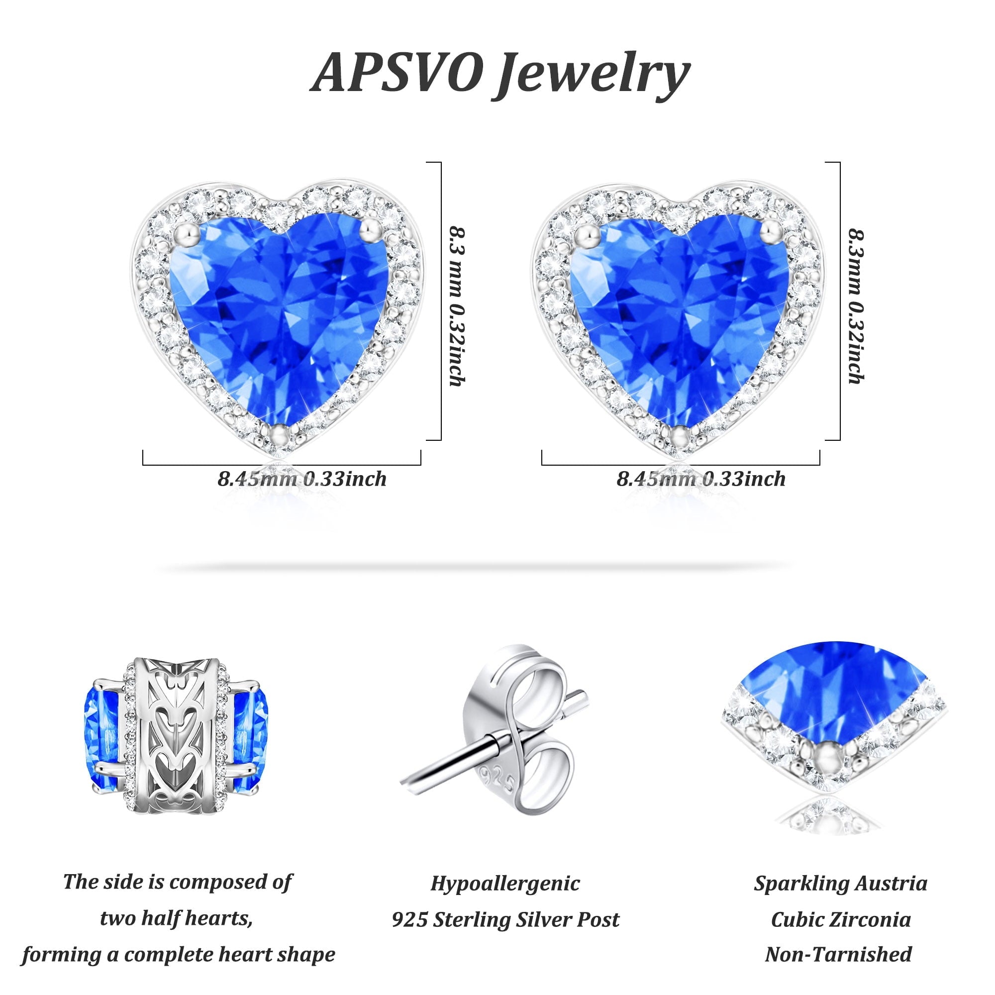 APSVO 18K White Gold Plated Love Heart Stud Earrings for Women CZ S925 Sterling Silver April Birthstone Earrings with Crystal Wedding Graduation Birthday Jewelry Gifts Teen Mom Ideas Age