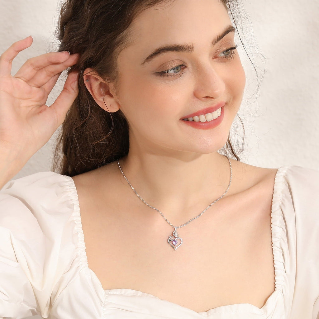 Beautlace 925 Sterling Silver Birthstone Necklace Rose Flower Heart Pendant Jewelry Christmas Valentines Mother's Day Gifts for Women Mom Wife/Lover