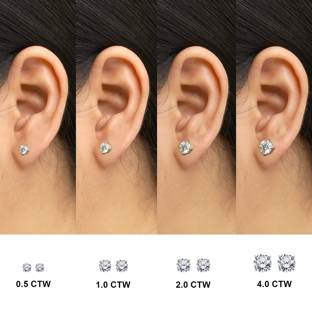 JeenMata 4 Prong 2 Carat Round Shaped Moissanite Solitaire Stud Earrings in 18k White Gold Plating for Women