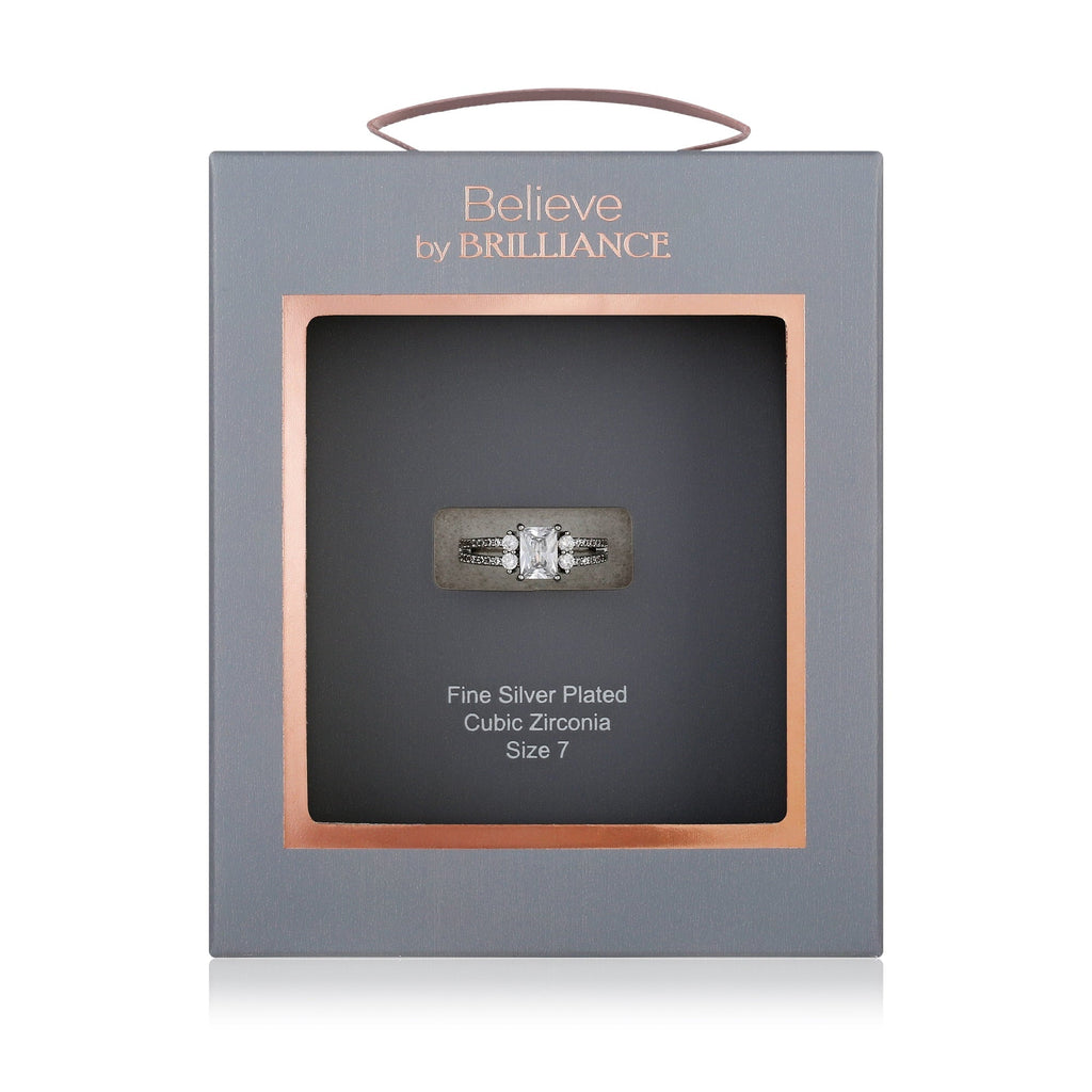 Women's Believe in Brilliance Fine Silver Plate AAA CZ Engagement Ring in Size 7