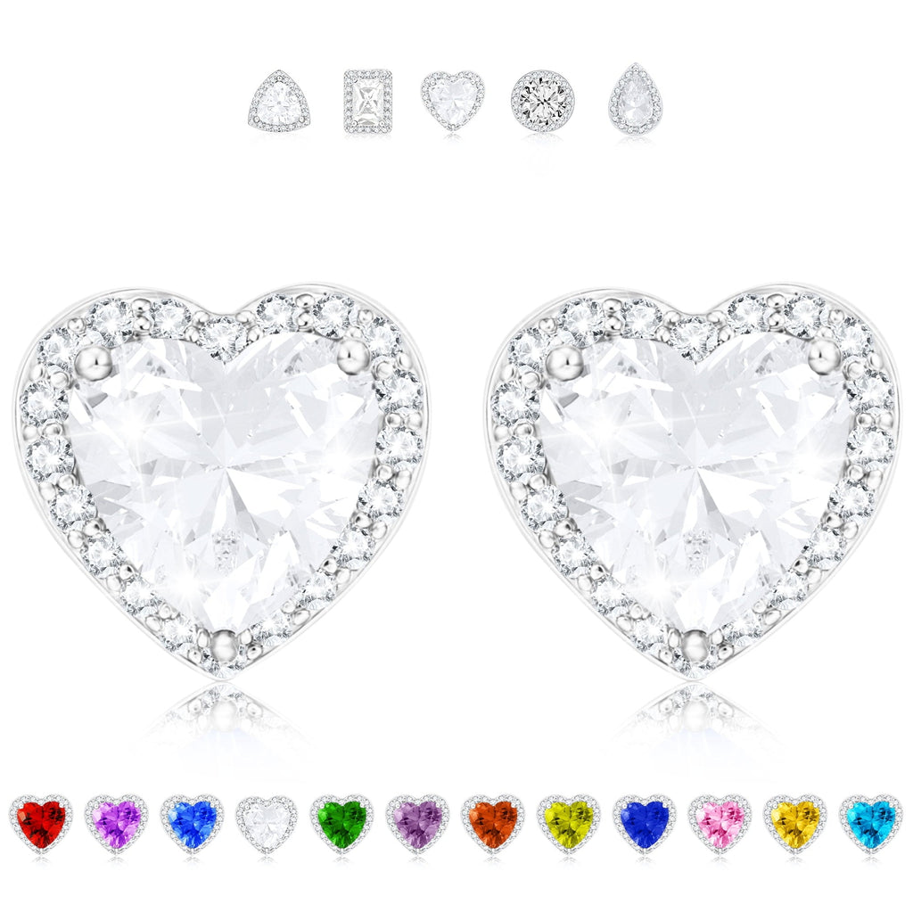 APSVO 18K White Gold Plated Love Heart Stud Earrings for Women CZ S925 Sterling Silver April Birthstone Earrings with Crystal Wedding Graduation Birthday Jewelry Gifts Teen Mom Ideas Age