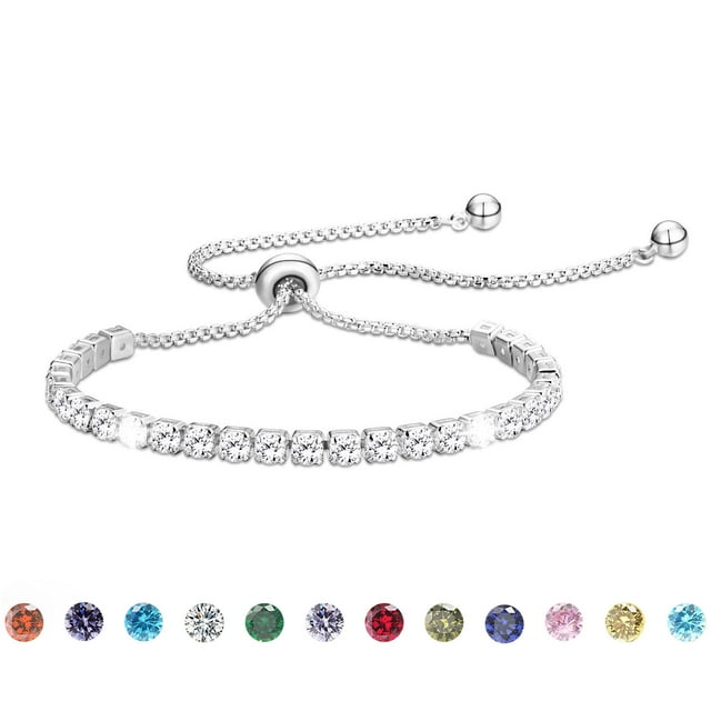 APSVO 18K White Gold Plated Tennis Bracelets for Women Girls CZ S925 Sterling Silver April Birthstone Bracelets with Crystal Wedding Birthday Jewelry Gifts Ideas Teen Tween Daughter Mom Kids Age