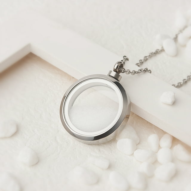 Anavia Collar con Medallón de Cristal con Memoria Collar Conmemorativo para Cenizas, Medallón con Forma de Urna de Cristal, Joyería Conmemorativa para Cabello O Medallón de Flores Secas