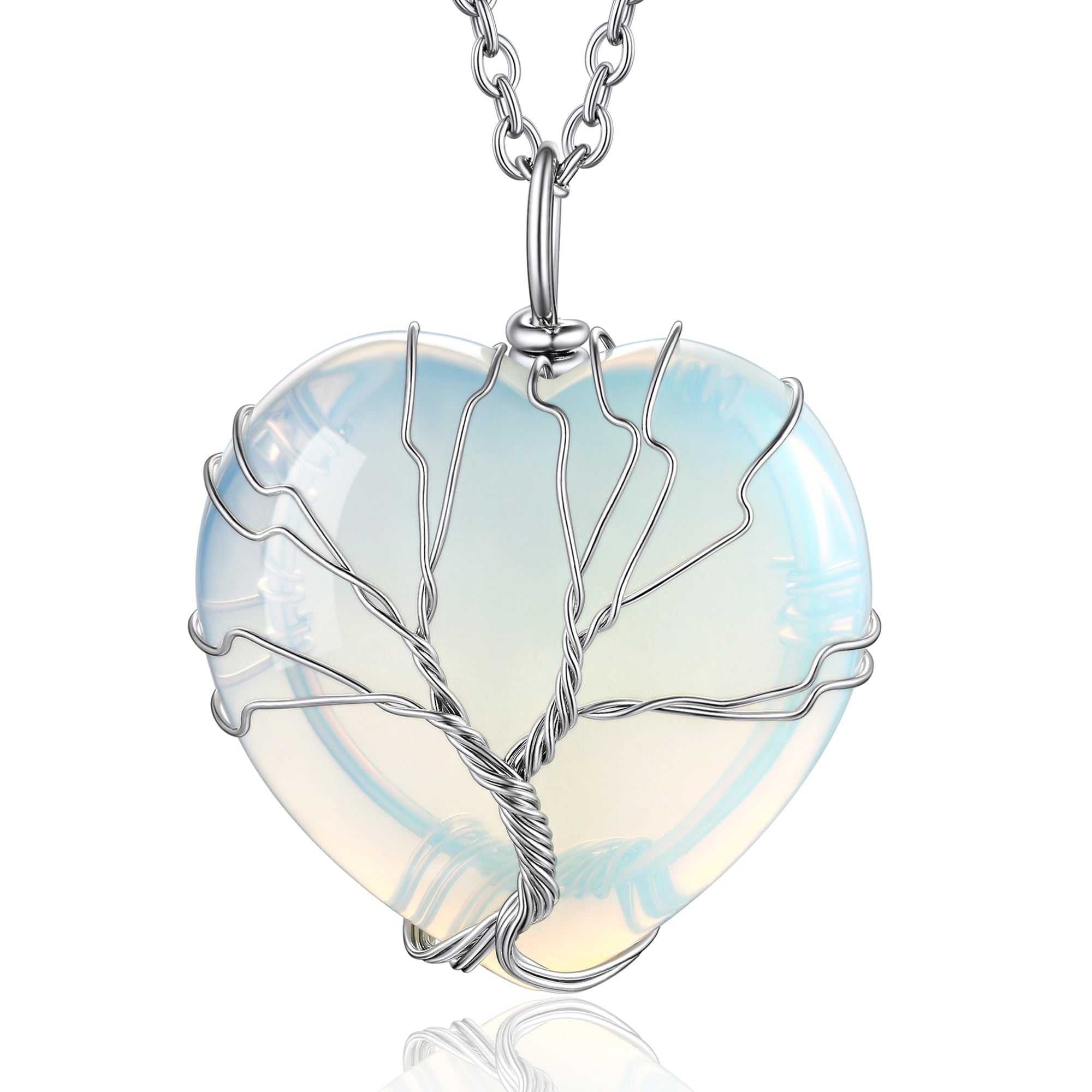 Bestyle Collares de Cristal de Corazón de Árbol de la Vida para Mujer, Collar de Piedra Lunar, Colgante de Piedra Natal de Junio, Regalo de Joyería para Madre Esposa