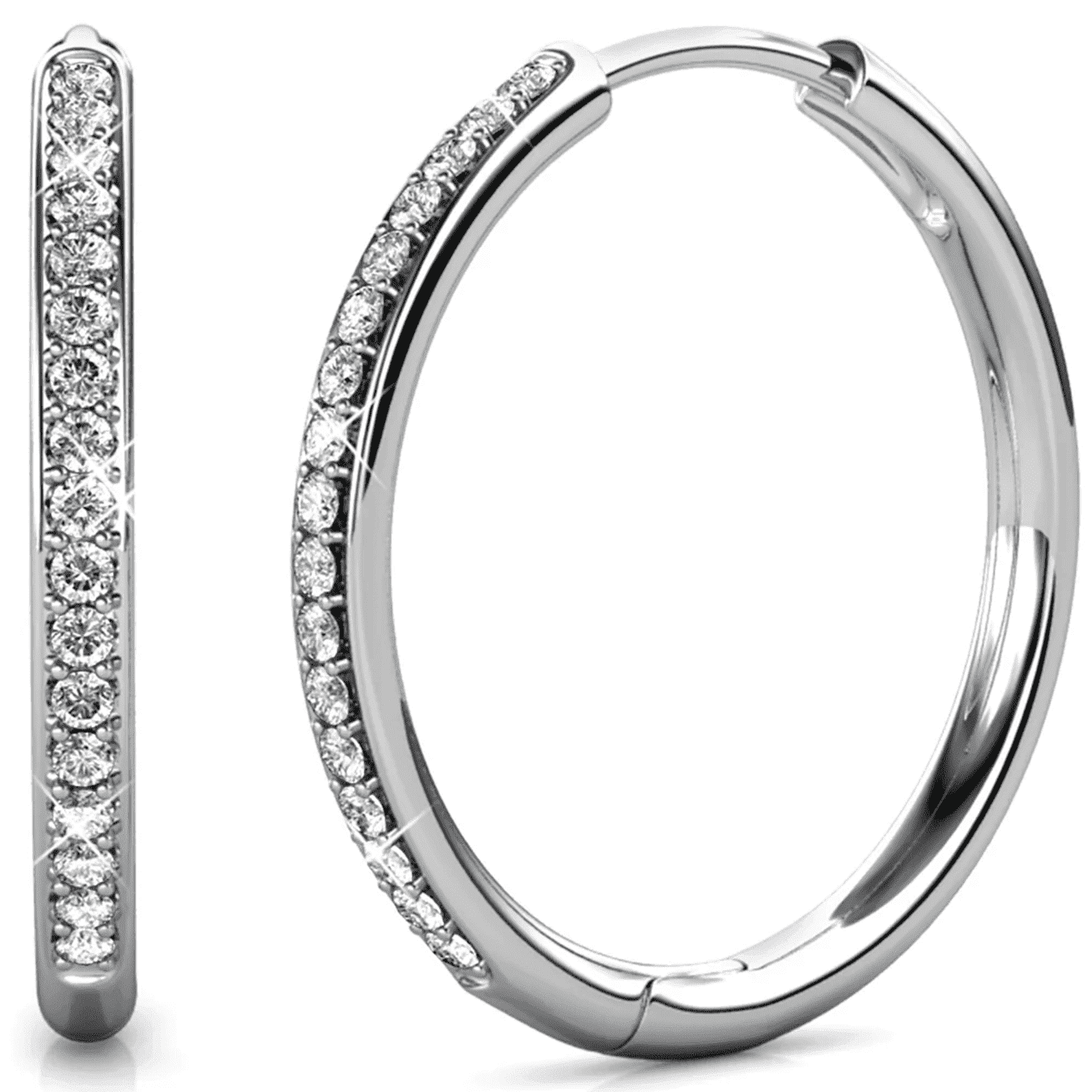 Cate & Chloe Bianca 18k White Gold Plated 25mm Hoop Earrings with Swarovski Crystals for Women