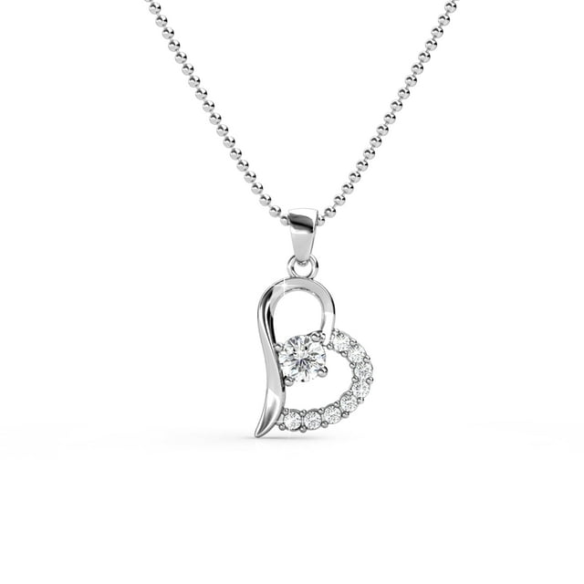 Cate & Chloe Laila 18k White Gold Plated Heart pendant Necklace with Swarovski Crystals for Women
