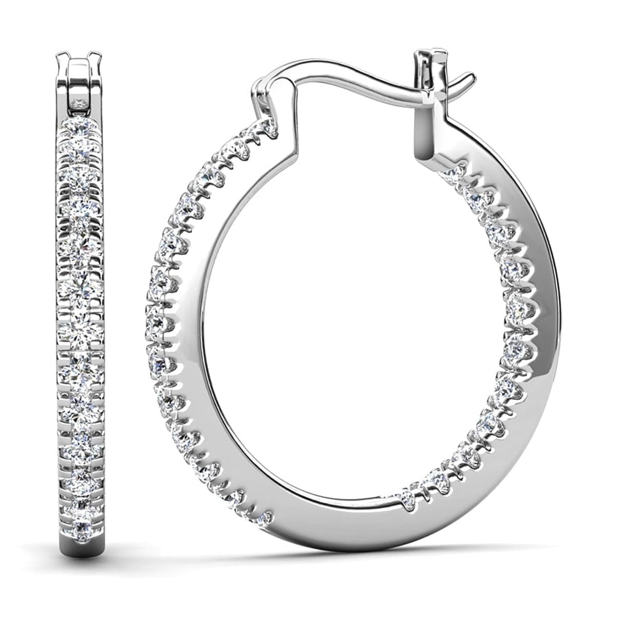 Cate & Chloe Margot 18k White Gold Plated 24mm Hoop Earrings with Simulated Diamonds Gift for Women