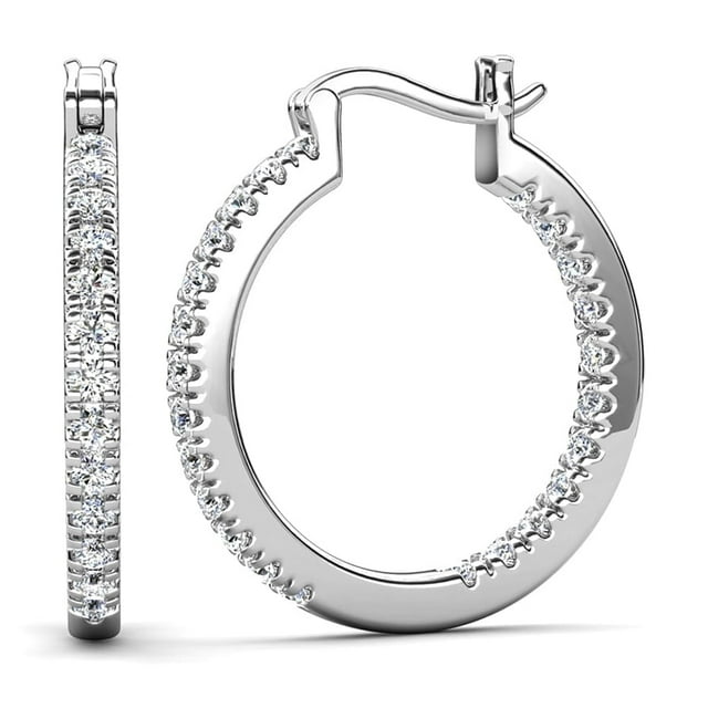 Cate & Chloe Margot 18k White Gold Plated 24mm Hoop Earrings with Simulated Diamonds Gift for Women