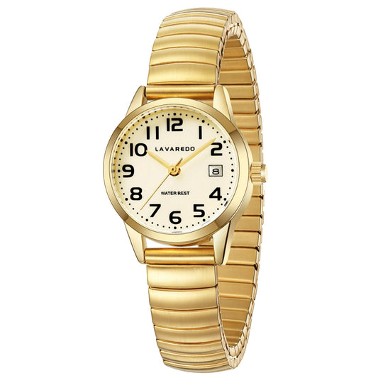 Gold Watches for Women Easy Reader Analog Ladies Quartz Watches with Stainless Steel Expansion Band, Waterproof Watches Gift For Women