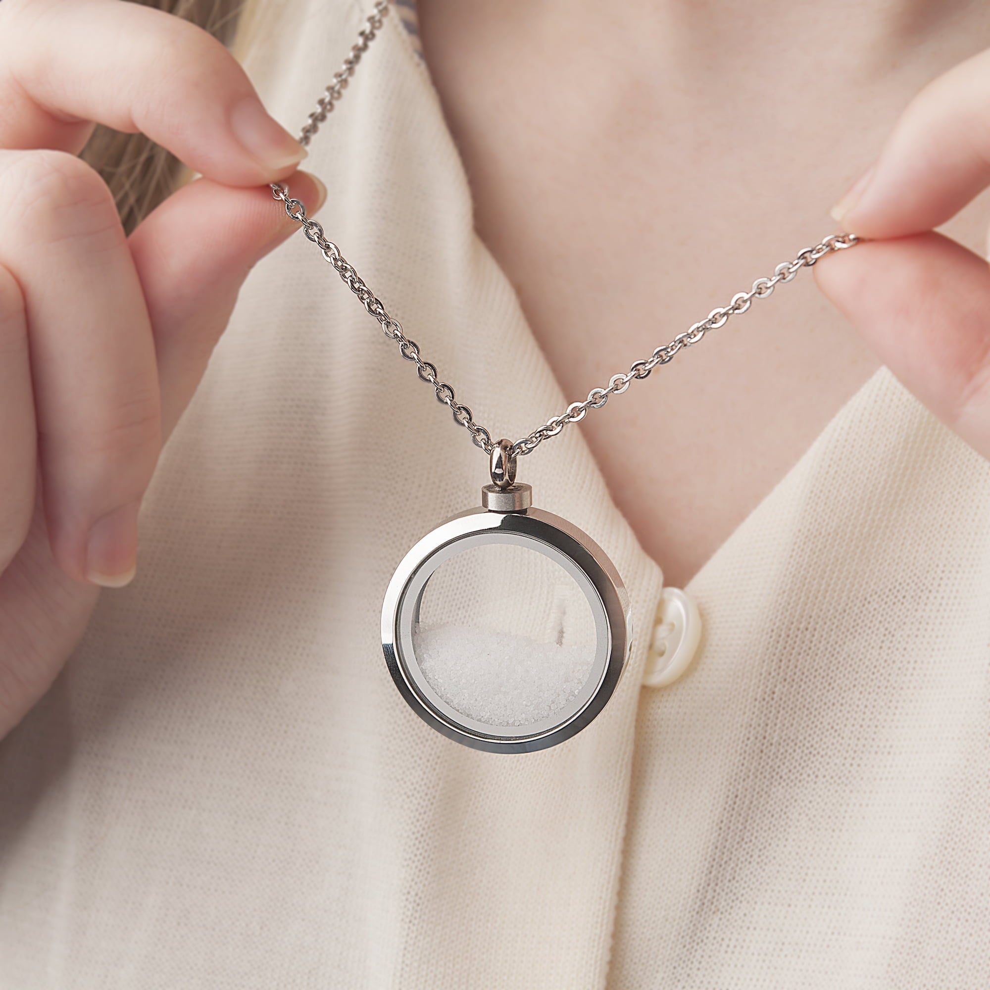 Anavia Collar con Medallón de Cristal con Memoria Collar Conmemorativo para Cenizas, Medallón con Forma de Urna de Cristal, Joyería Conmemorativa para Cabello O Medallón de Flores Secas