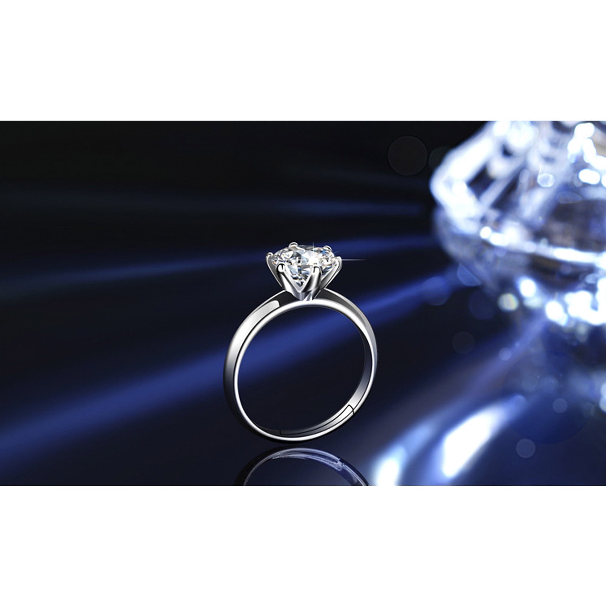 1.5 CT Moissanite Diamond for Women Modern Stylish Engagement Ring D Color VVS1 Jewelry 18k White Gold Over Silver Rings with Adjustable Open