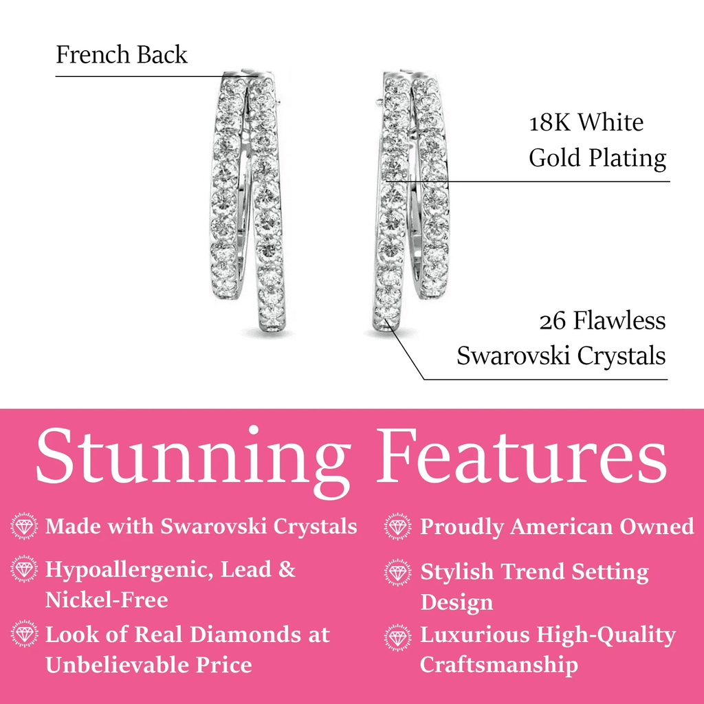 Cate & Chloe Corina 18k White Gold Plated 20mm Hoop Earrings with Swarovski Crystals Gift for Women