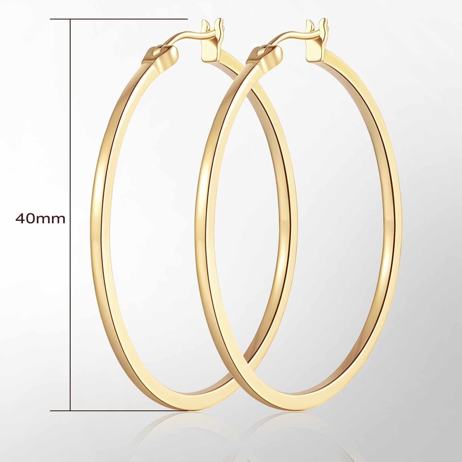 14K Gold Hoop Earrings for Women Large Gold Hoop Earrings Round Square-edge Gold Earrings for Women 14 Karat Gold Hoops Earrings Women’s Hoop Earrings (40mm)