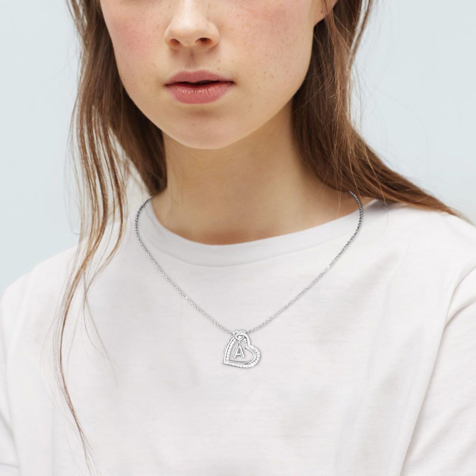 APSVO 18K White Gold Plated Love Heart Initial Necklaces for Women Girls CZ S925 Sterling Silver Letter A Pendant Chain Graduation Wedding Birthday Jewelry Gifts Ideas Teen Kids Mom Wife Bride Age