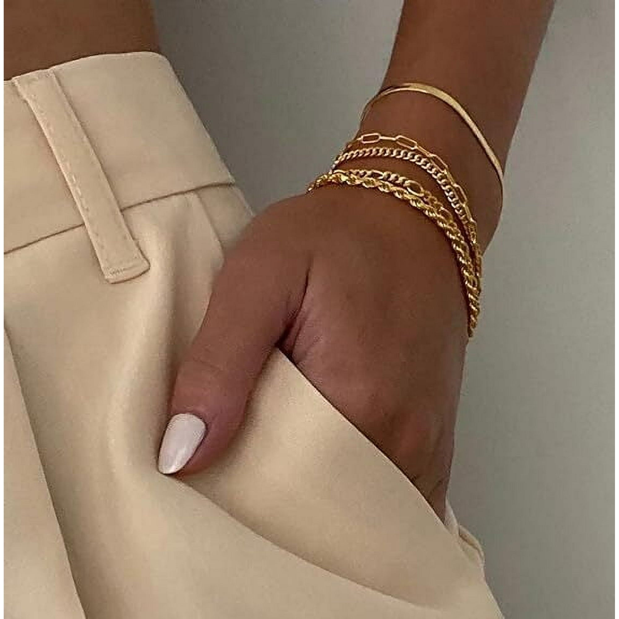 Gold Bracelets for Women, 14K Gold Plated Jewelry Sets for Women Trendy Thin Dainty Stackable Cuban Link Paperclip Chain Bracelet Pack Fashion Accessories Gifts