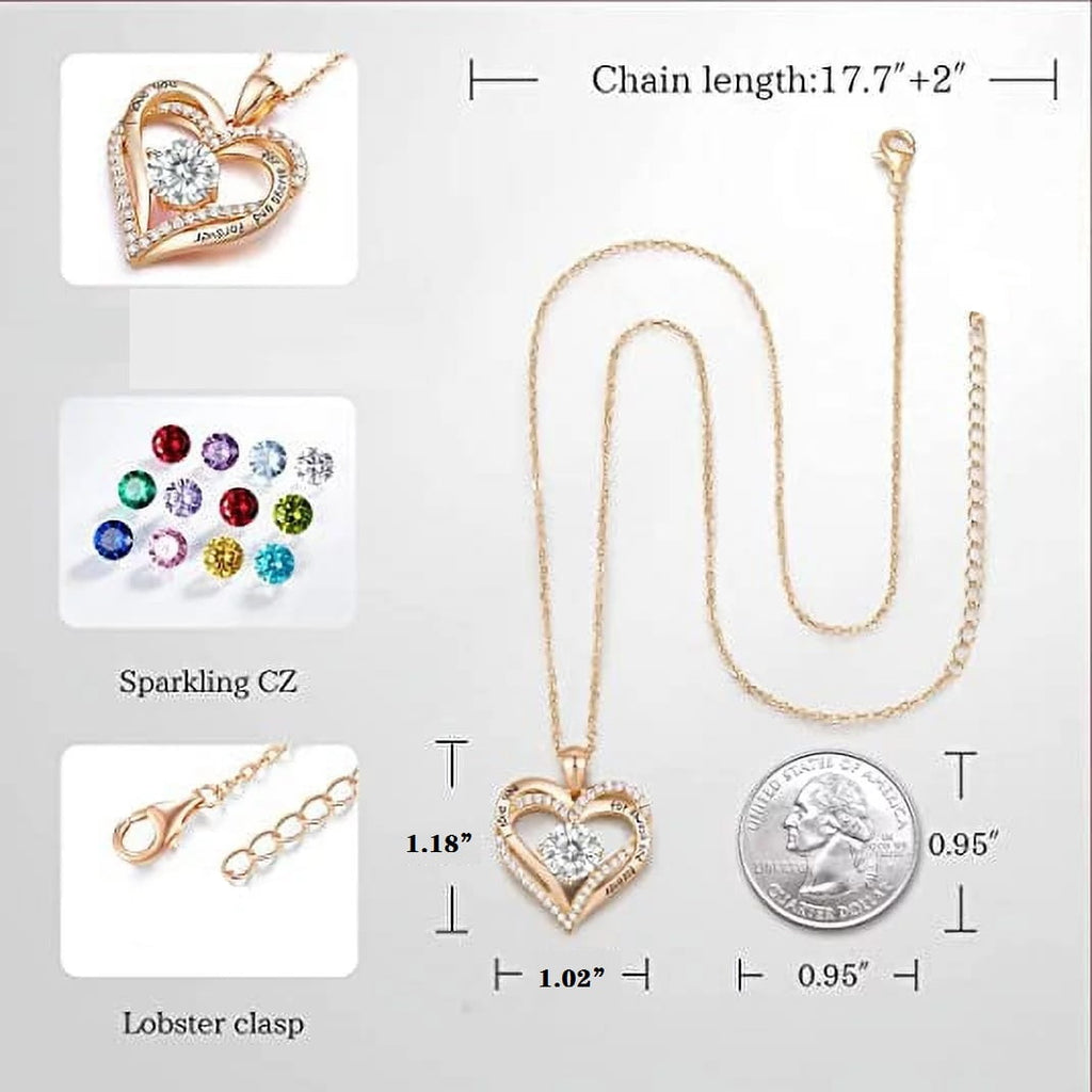 HESHPAWS Love Pendant Necklaces for Women  with Birthstone Zirconia, Christmas Birthday Anniversary Jewelry Gift for Women wife