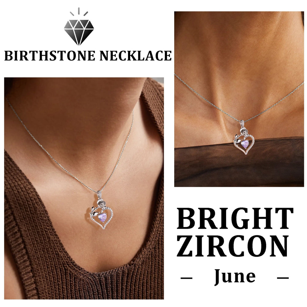 Beautlace 925 Sterling Silver Birthstone Necklace Rose Flower Heart Pendant Jewelry Christmas Valentines Mother's Day Gifts for Women Mom Wife/Lover
